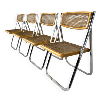 Chaises pliantes vintage en rotin, 1970 - lot de 4