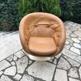 Brown tulip club chair in fibreglass resin and faux leather, France 1970s by Raphaël