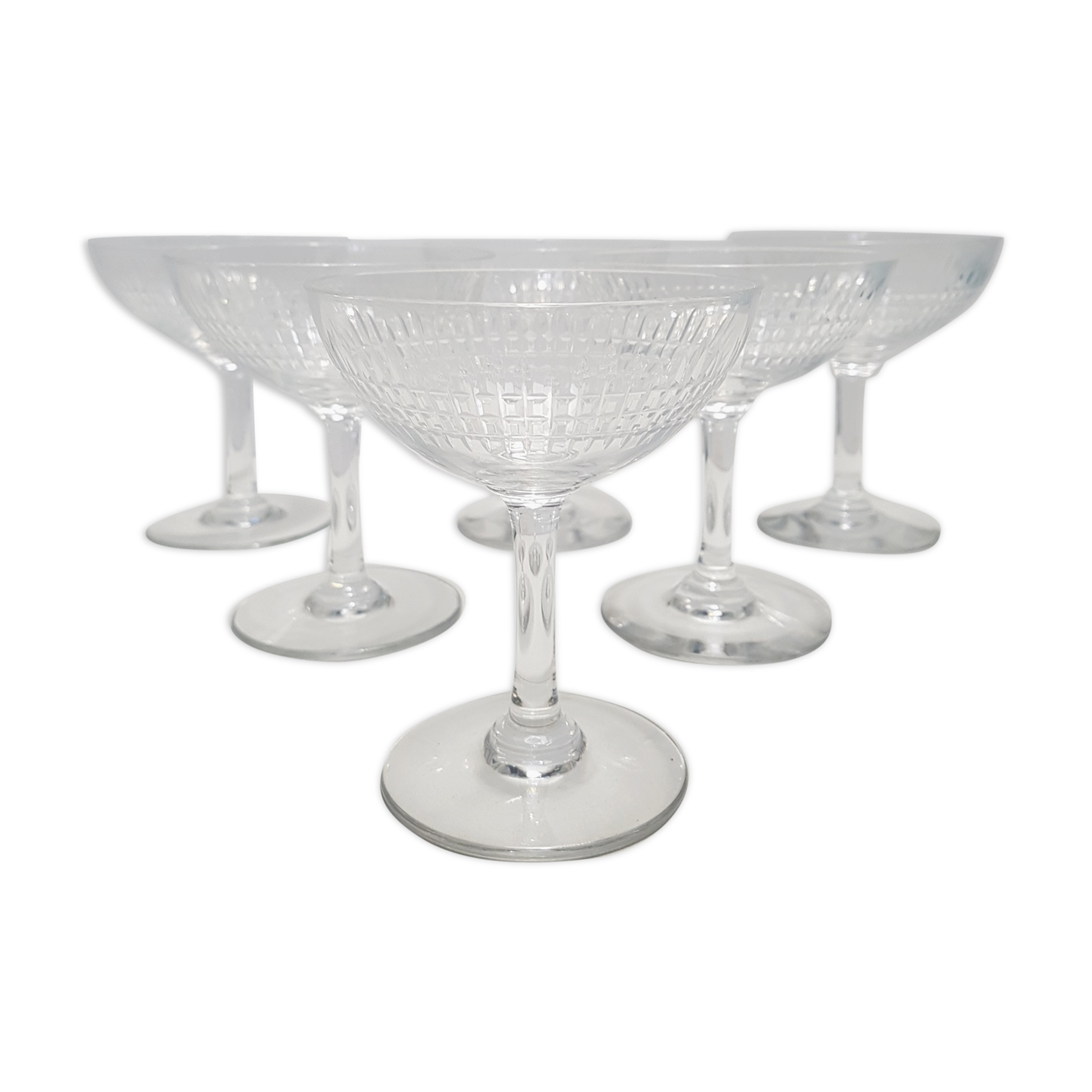 6 champagne glasses in Baccarat crystal, Nancy model, circa 1920