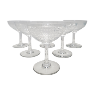 6 champagne glasses in Baccarat crystal, Nancy model, circa 1920