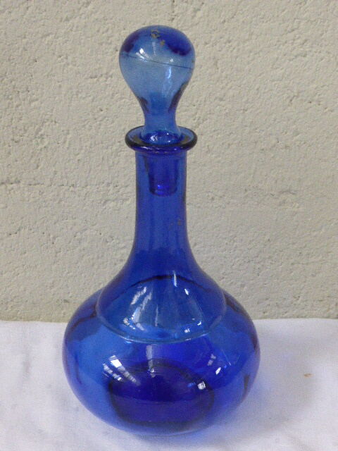 Vintage blue glass carafe