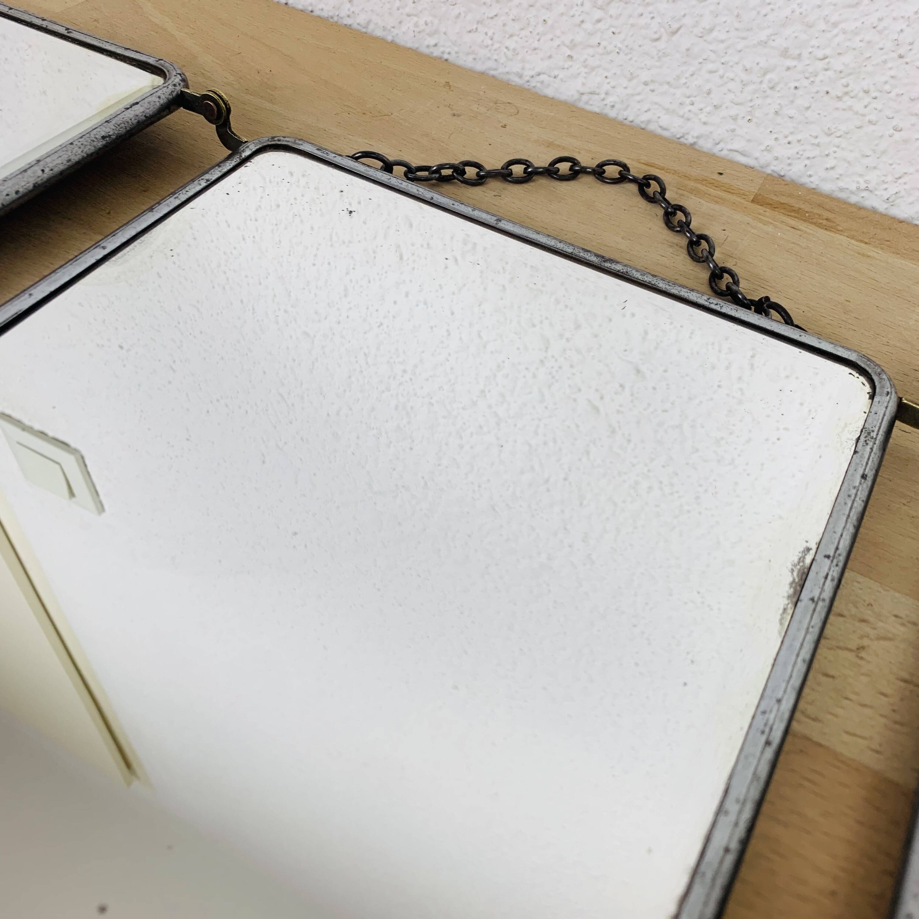 Vintage bevelled glass barber triptych mirror