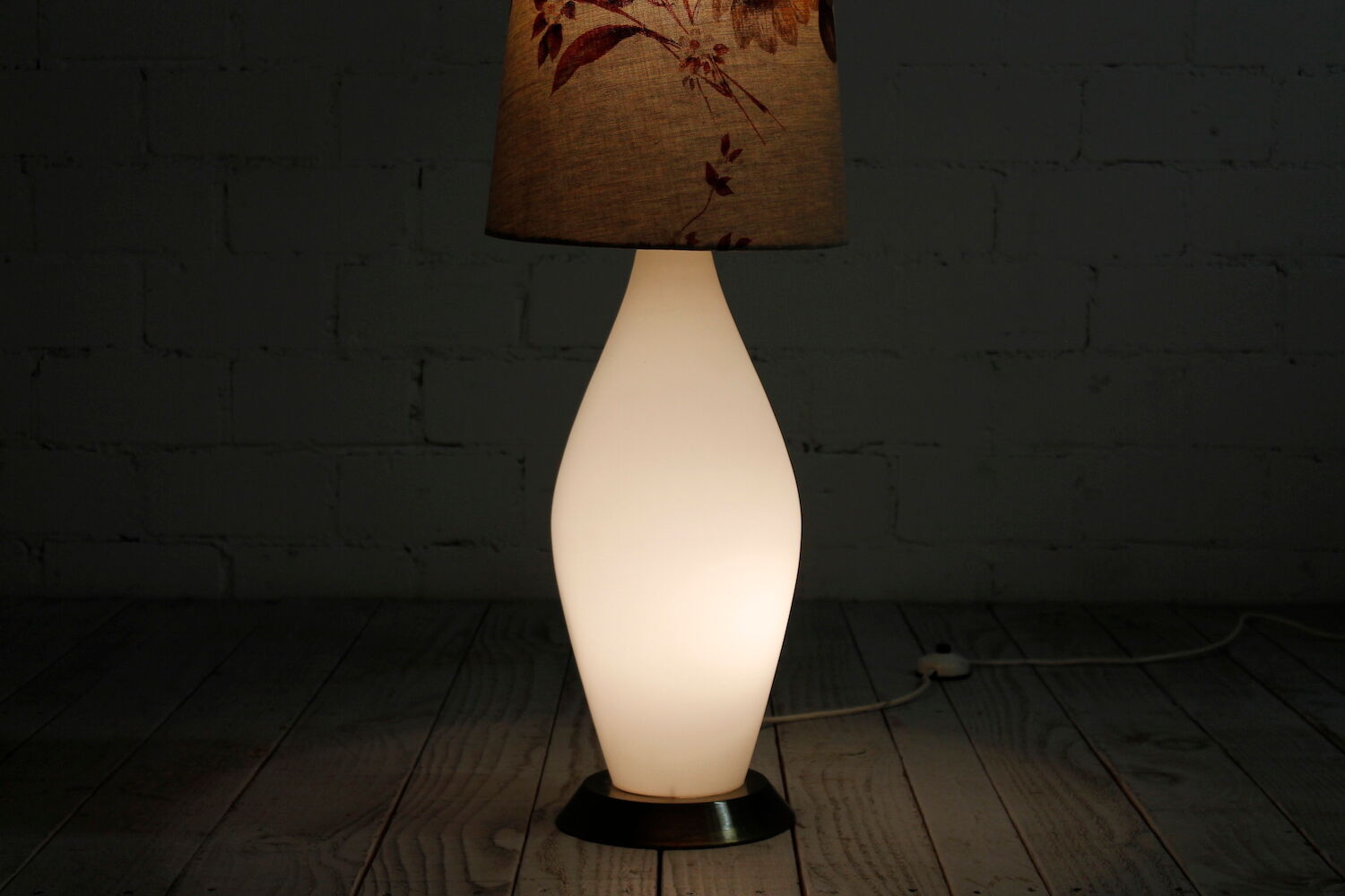 Glass floor lamp with floral shade, 1960s