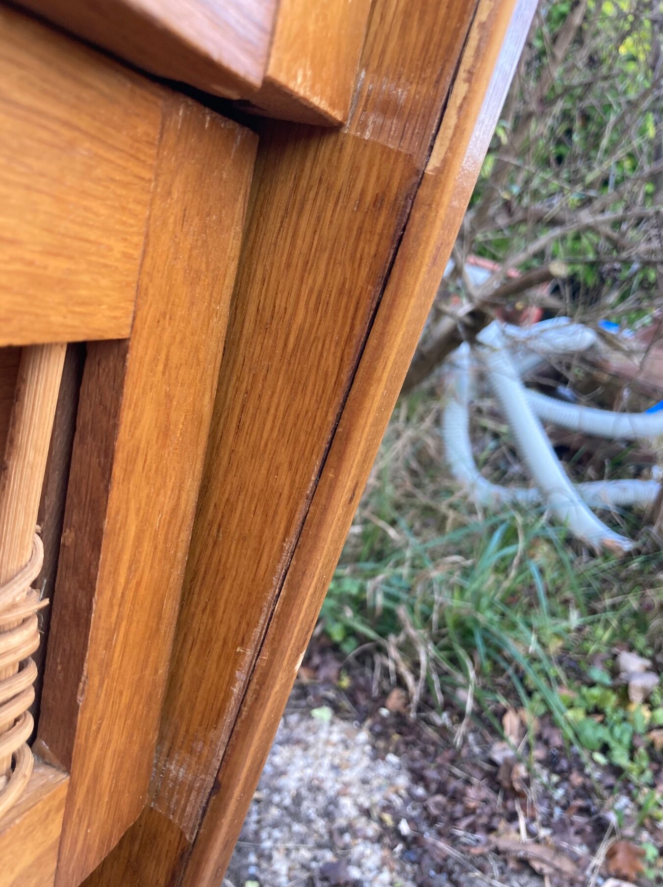 Rattan chest of drawers and vintage wood
