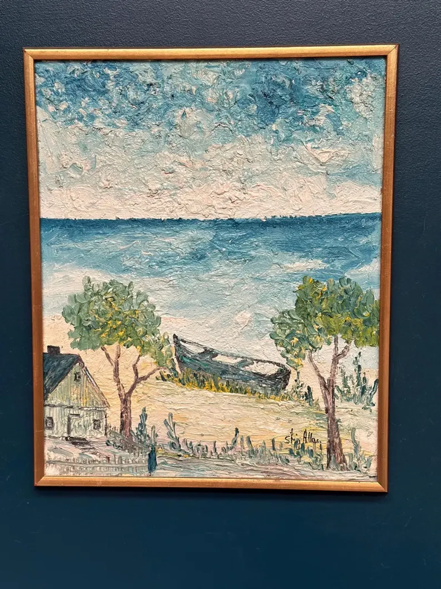 Original Swedish Oil on Panel - "Landskrona" by Stig Allan - Signed - Vintage and Framed - 60 × 50 cm (23.6" × 19.7")