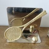 Serre livres en métal chromé et laiton "tennis & golf" années 70