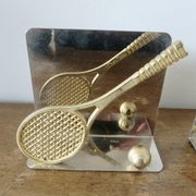 Chrome and brass bookends "tennis & golf" from the 1970s.
