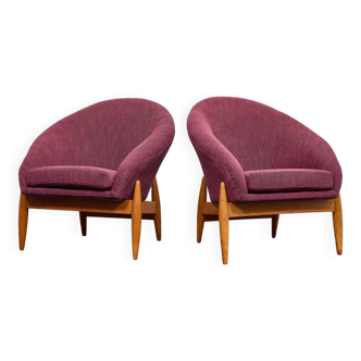 Lounge Chairs in Hand-Stitched Jacquard Upholstery by Sándor Palócz, 1968