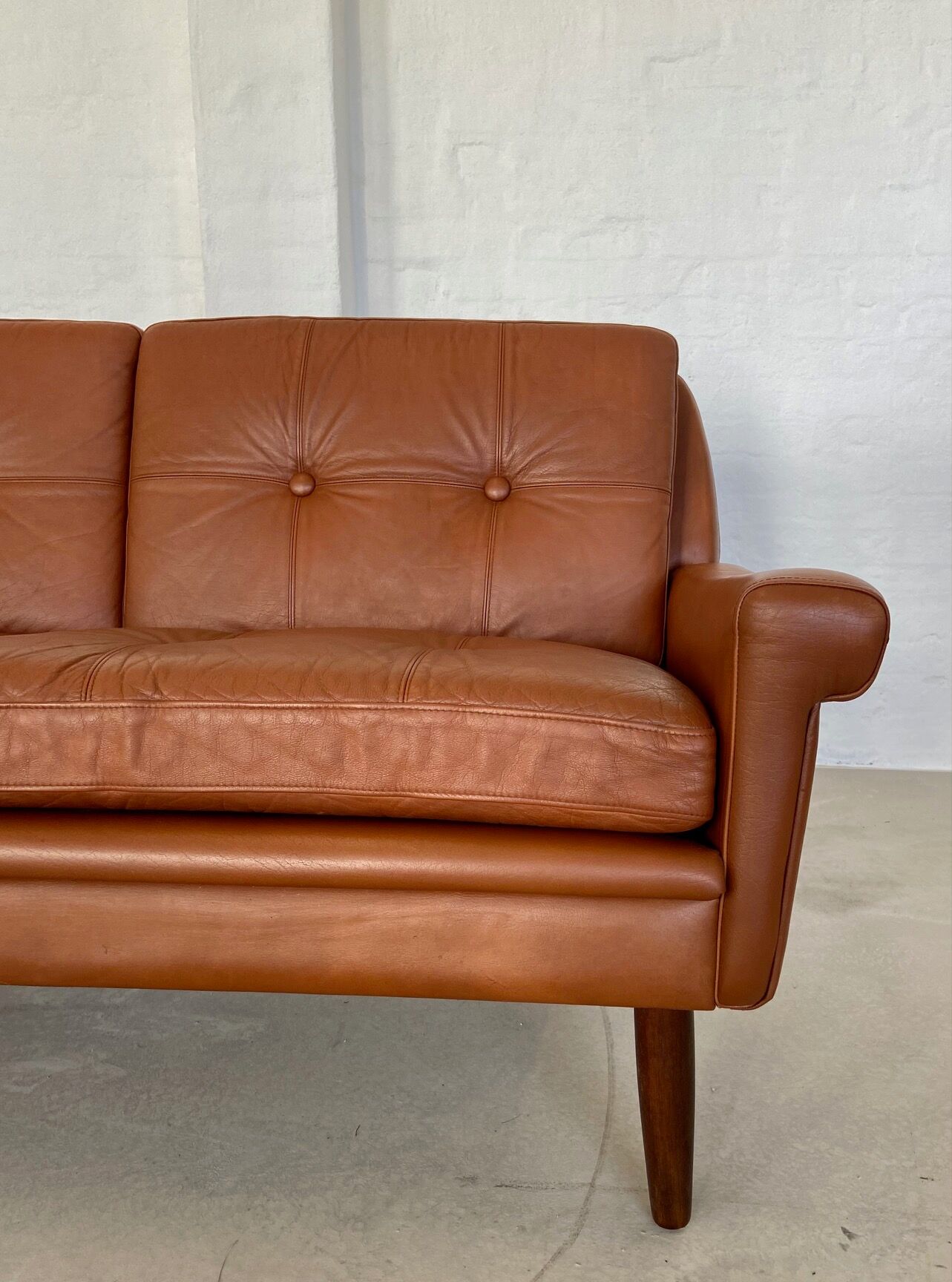 Vintage Danish mid-century Svend Skipper 2 person cognac leather sofa