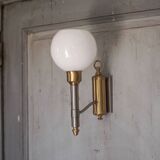 Pair of brass and white opaline wall lights, vintage wall light