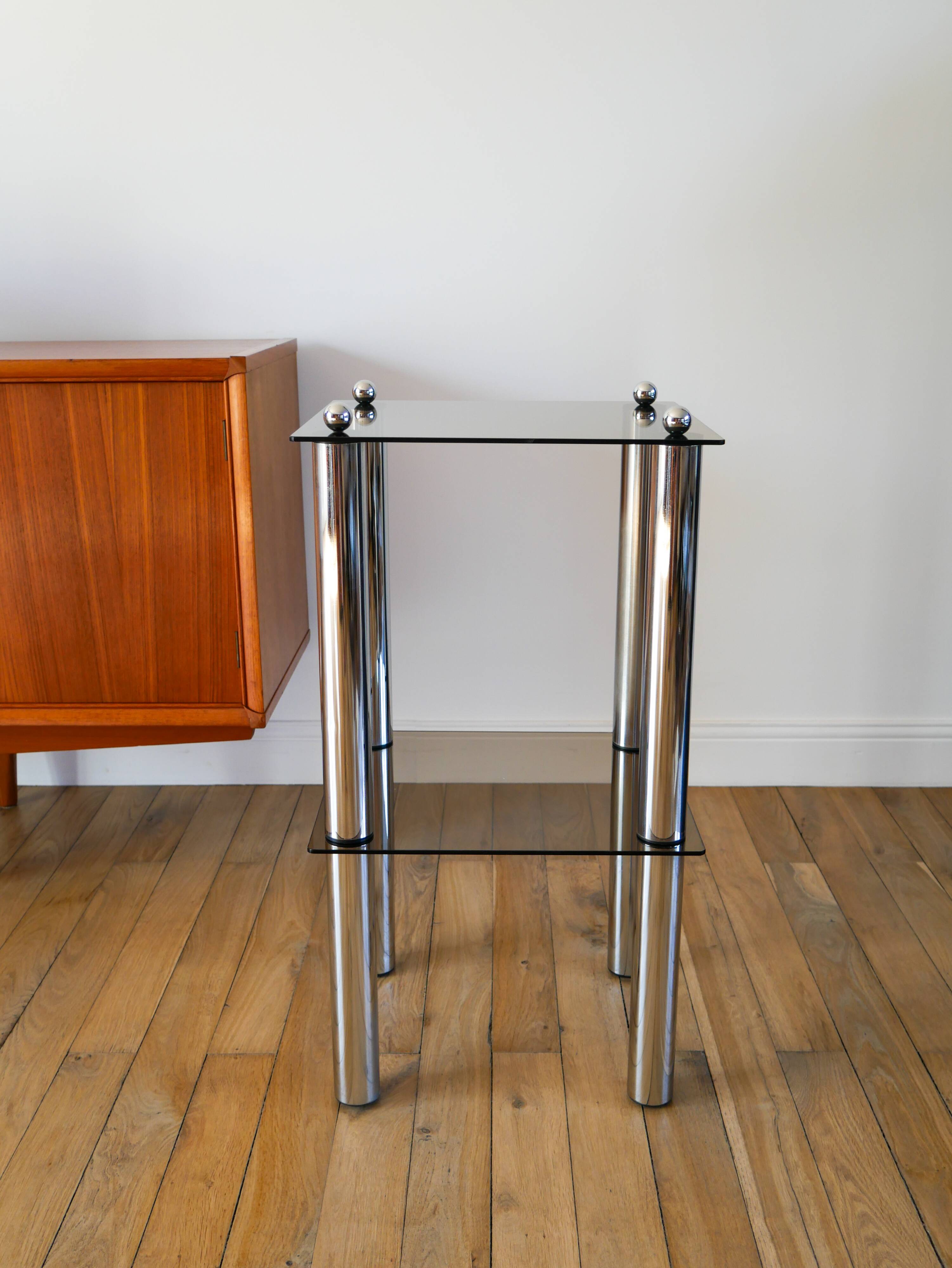 Bolster in chrome and smoked glass, double floors, Design, 1970