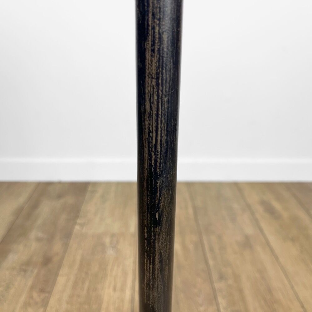 Brass ashtray on metal stand and wooden base