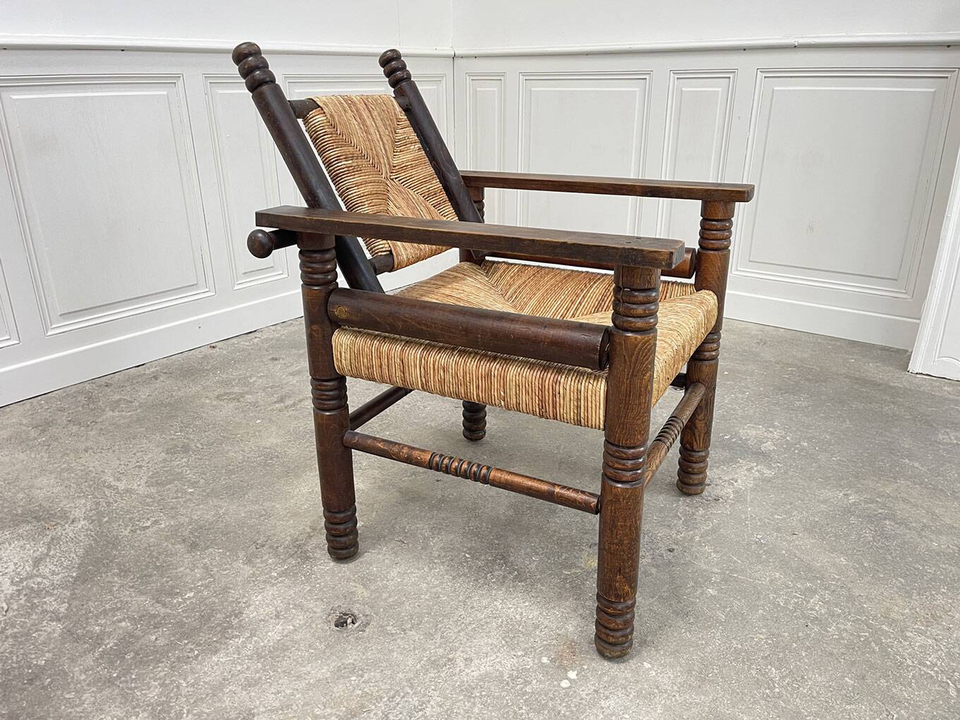 Fauteuil paillé 1950 dlg Dudouyt