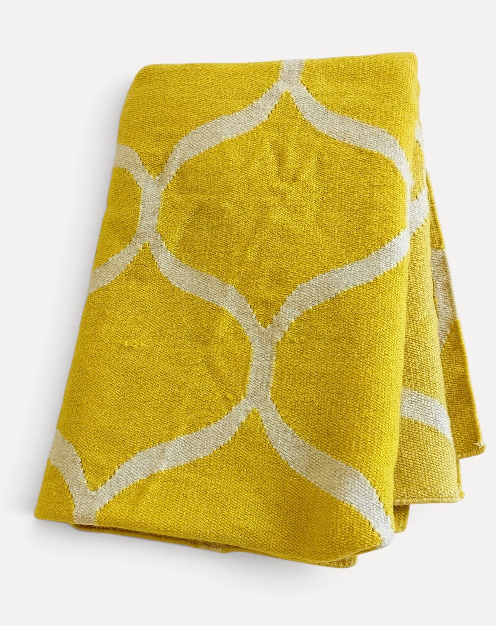 Vintage Moroccan Hand Loomed Yellow and Ivory Wool Rug, Late 20th Century