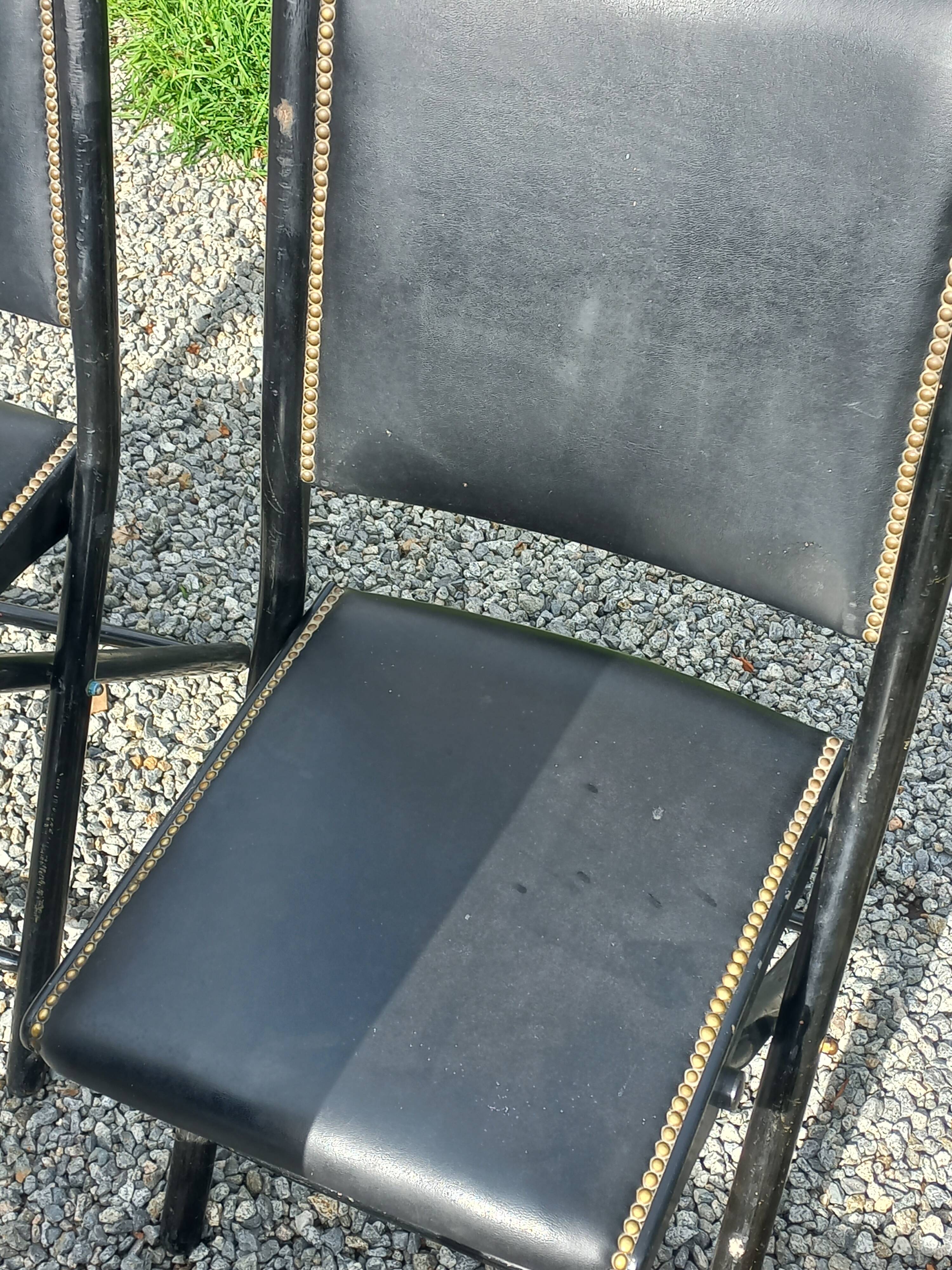 Set of 6 folding chairs, 70s design, 3 leather, 3 moleskin