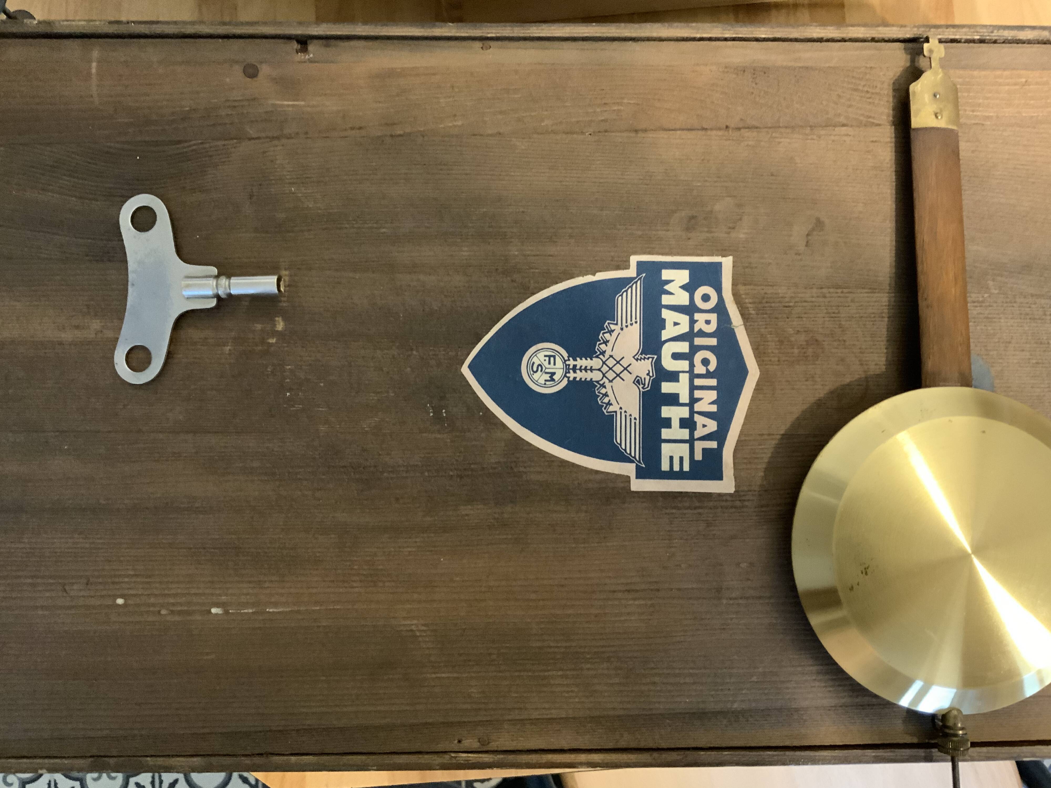 Antique art deco original f.m.s. Mauthe oak wall clock, Germany 1930s