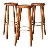 Trio de  3 tabourets haut de bar en bois