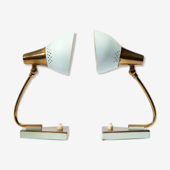 Space age, Bedside lamps/ wall lamps Baby Blue and brass