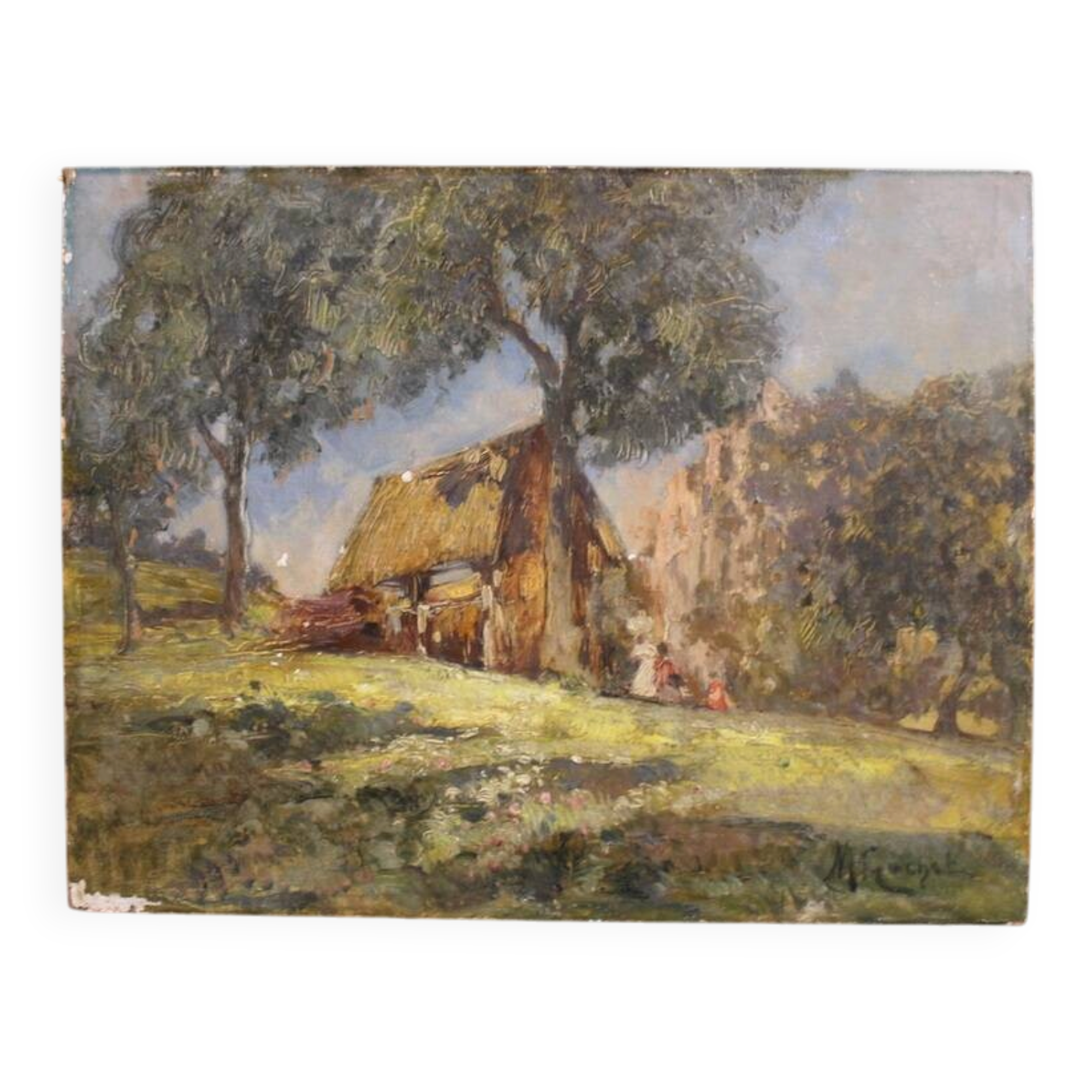20th century Italian artwork, a countryside view with figures
