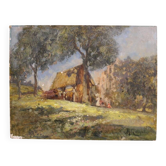 20th century Italian artwork, a countryside view with figures