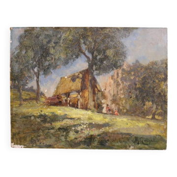 20th century Italian artwork, a countryside view with figures