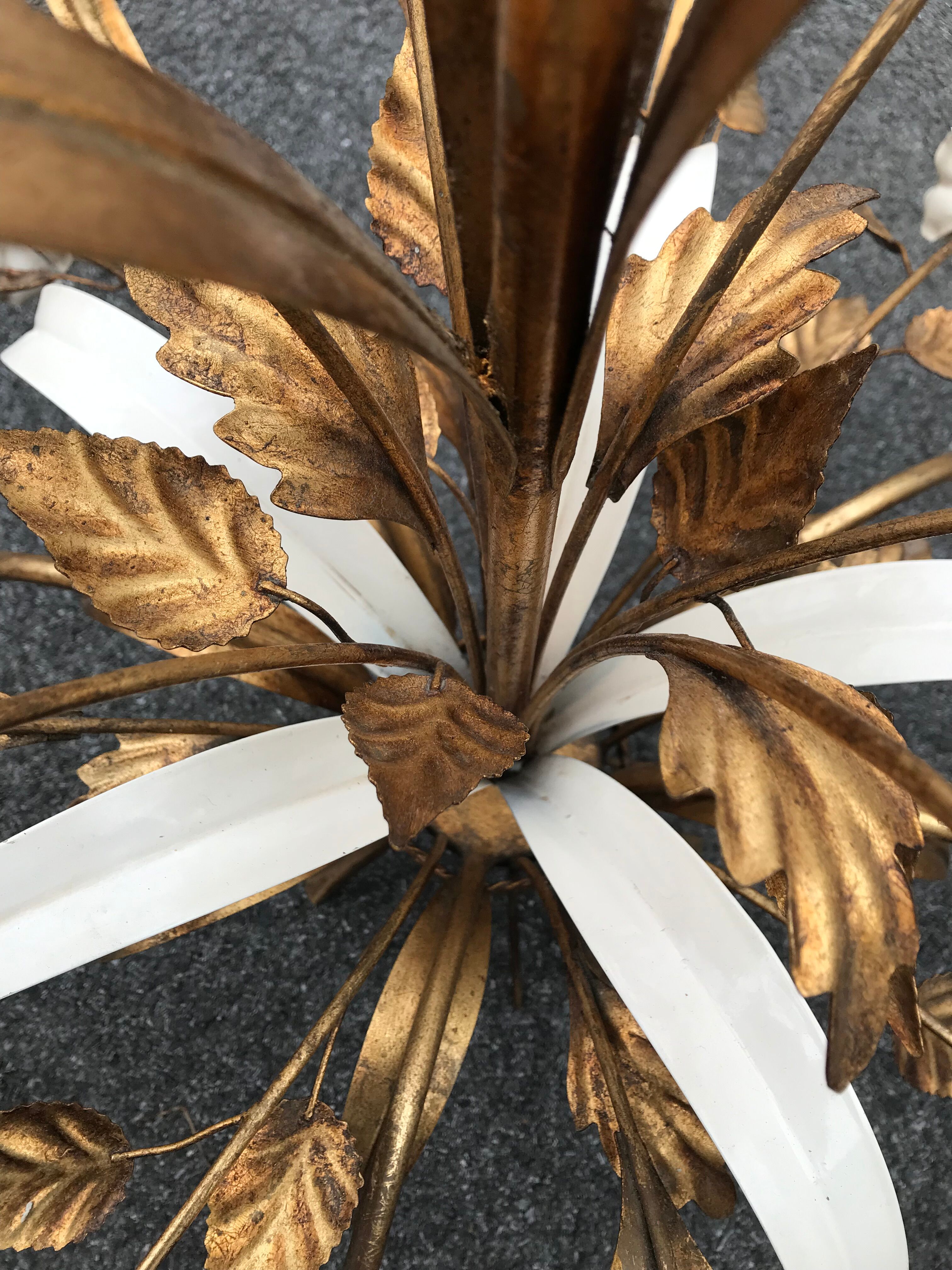 8 lights golden leaves and white flowers chandelier