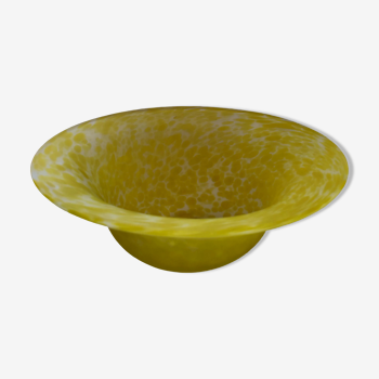 Yellow spotted sandblasted glass salad bowl