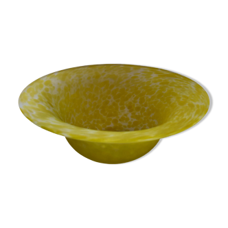 Yellow speckled sandblasted glass salad bowl