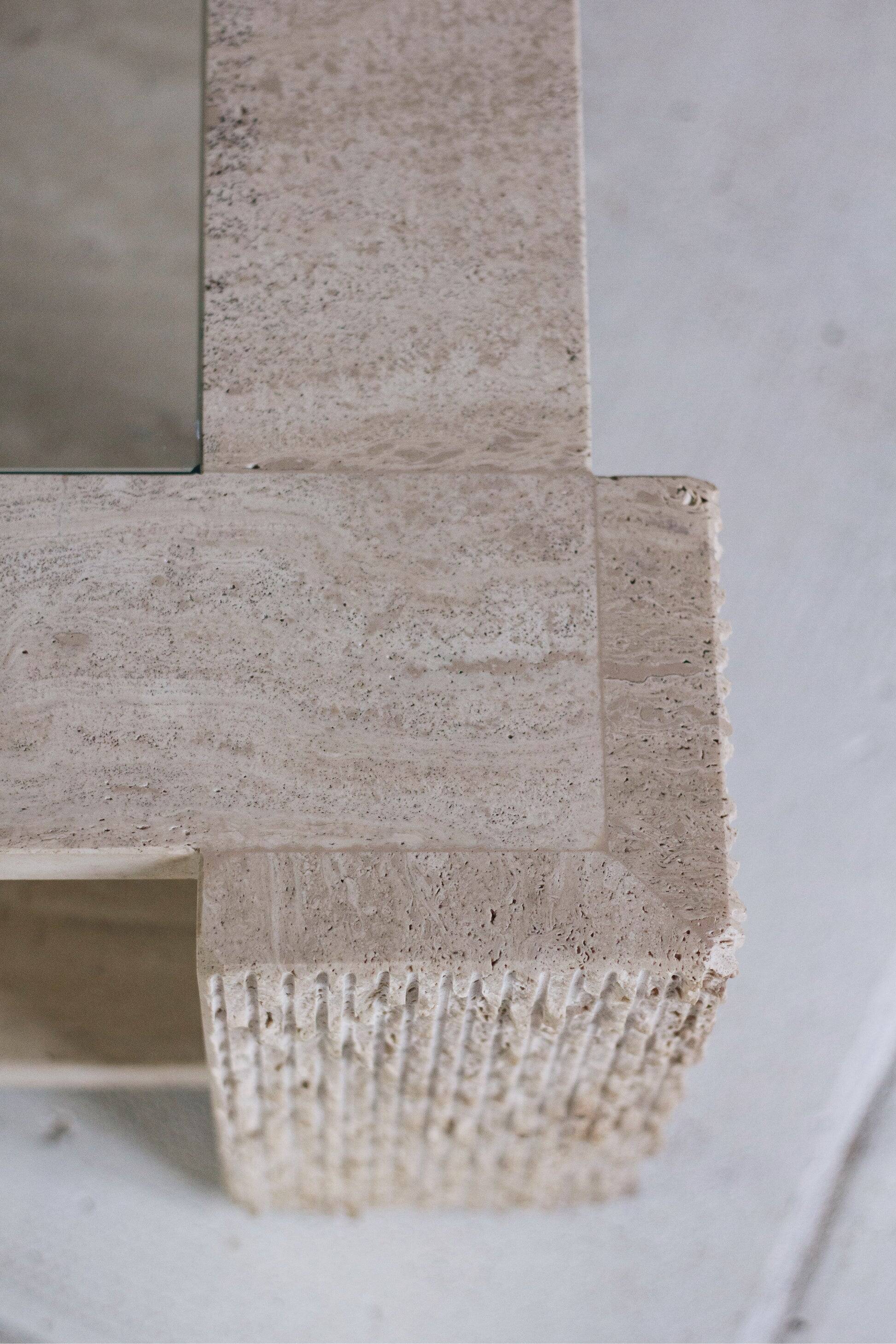 Coffee table in travertine and glass by Claude Berraldacci