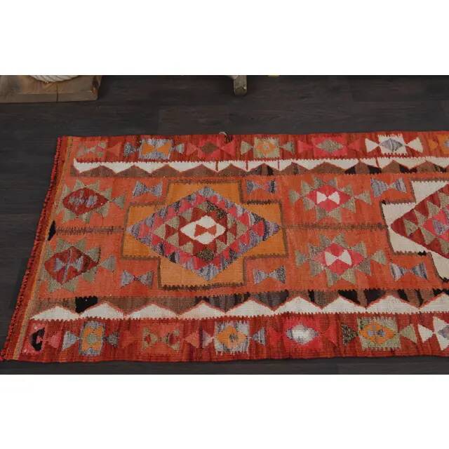 1970s Turkish Oushak Handmade Wool Cotton Orange Runner Rug 79x254