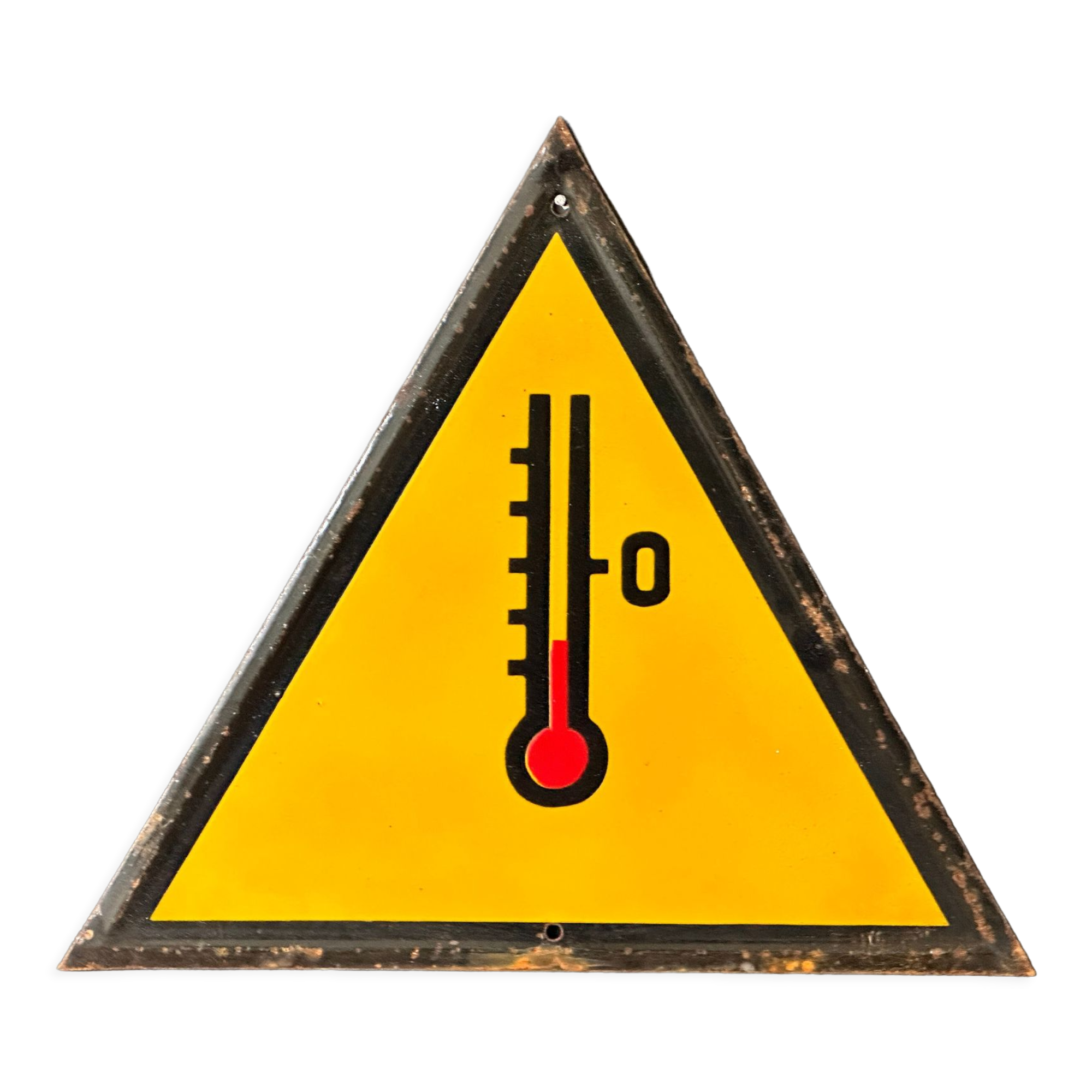 Thermometer yellow warning sign vintage european 1980