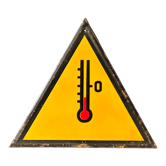 Thermometer yellow warning sign vintage european 1980
