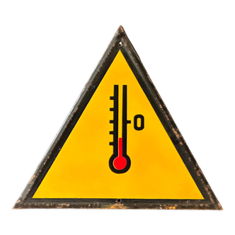 Thermometer yellow warning sign vintage european 1980