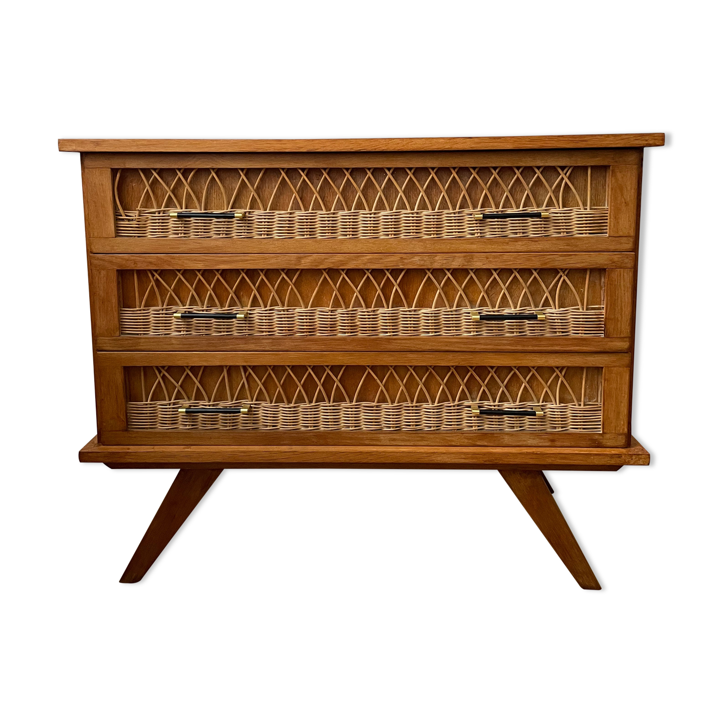 Commode rotin 3 tiroirs 1960