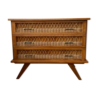 Rattan chest of drawers 3 drawers 1960