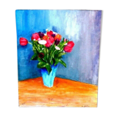 Painting on cardboard entoiled by C. Salmon "flower bouquet"