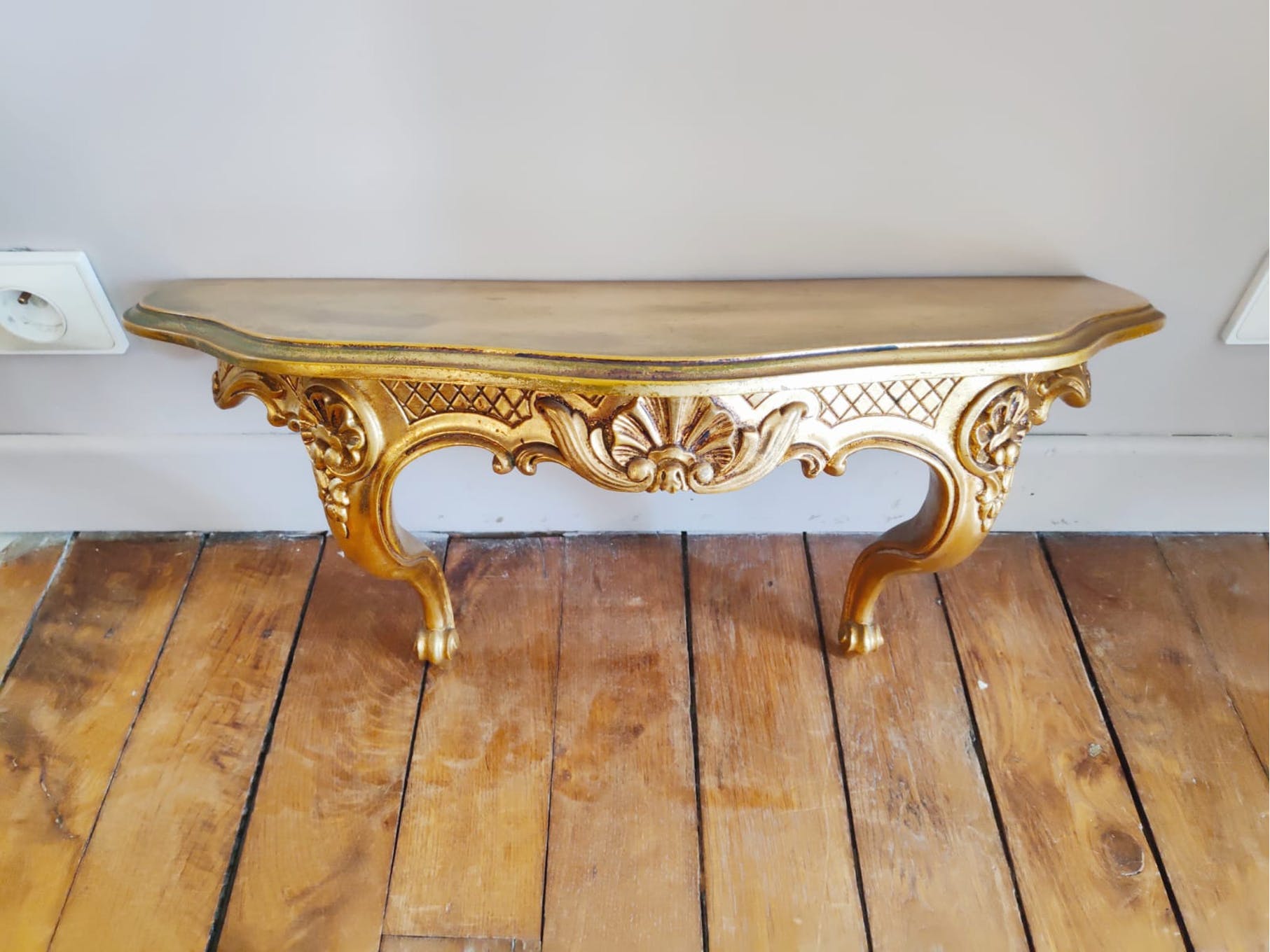 Louis XV style gilded wall shelf console