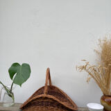 Large old woven wicker log basket