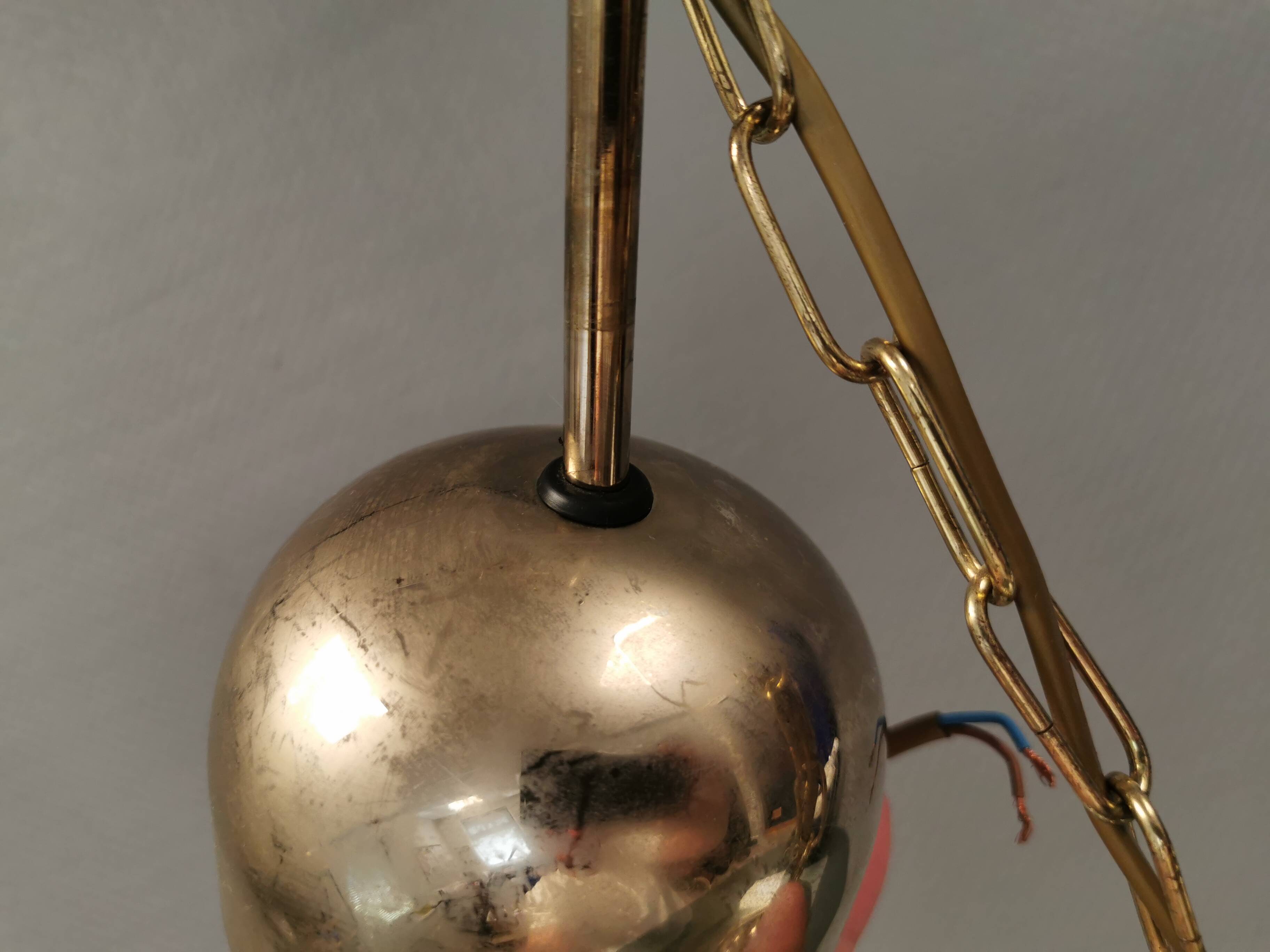 Original Belid T 391 pendant light in gold-coloured metal and smoked glass