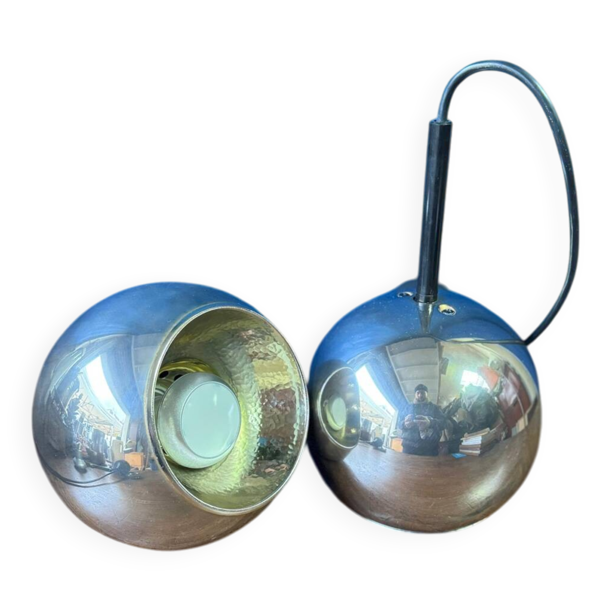 Pair of vintage Space Age pendant wall lights, "Eyeball" model, 1970s