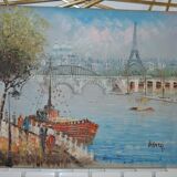 Ancien tableau Caroline Burnnet vue de Paris 1900
