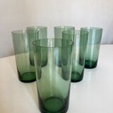 Set 6 verres gobelets verts soufflés 1960