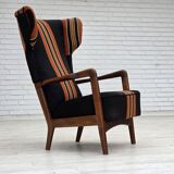 1960s, Danish highback armchair by Fritz Hansen, furniture wool, beech wood