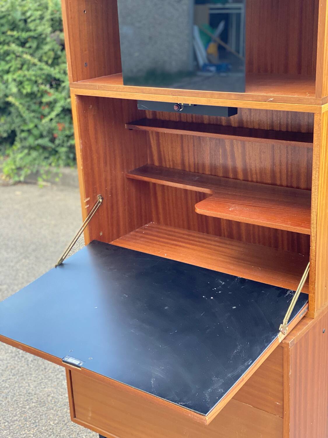 Vintage 1950s smoked glass secretary cabinet