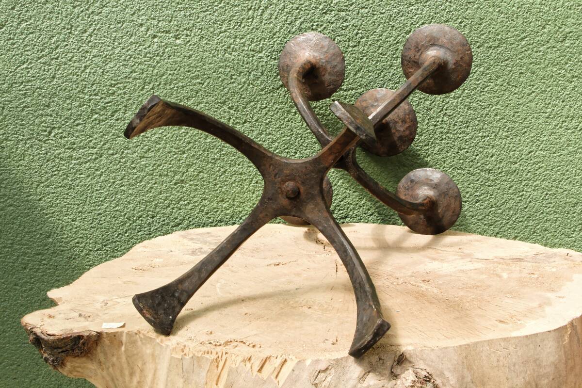 Brutalist wrought iron candle holder, Marolles workshops