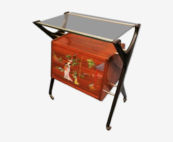 Chariot de bar italien avec intérieur jaune canari, années 1950