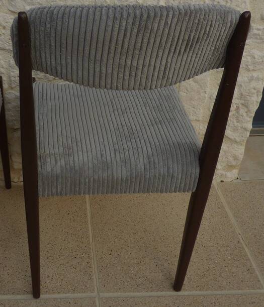 5 chaises de style scandinave en bois massif et velours gris, années 60