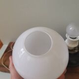 Vintage table lamp, white opaline globe, wooden base