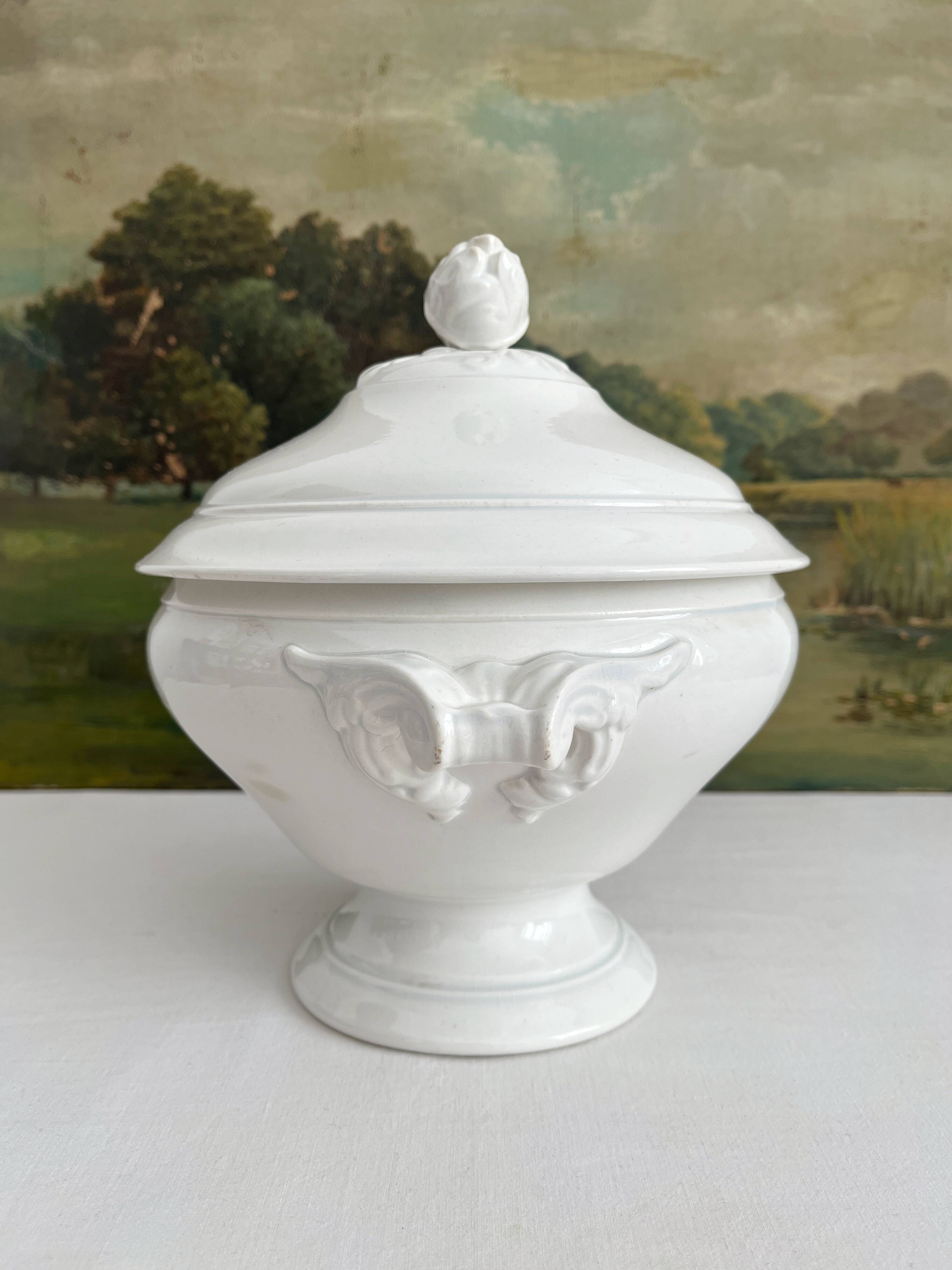 White iron earthenware soup tureen from Digoin and Sarreguemines late 19th century