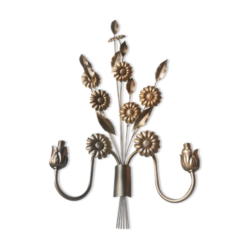 Wall lamp golden metal flowers